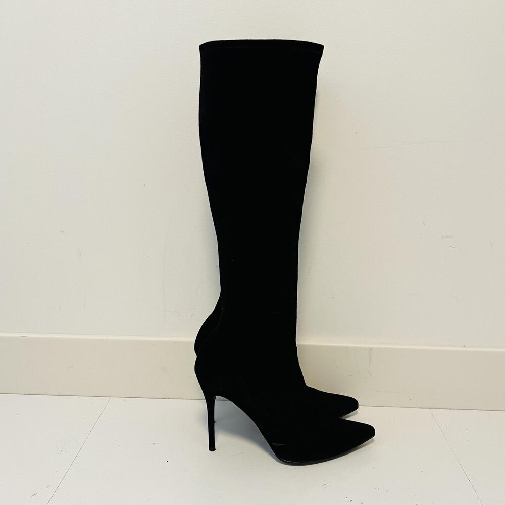 Stuart Weitzman Boots Womens 9.5 Black Suede Sock Knee High Stiletto Heel Shoes